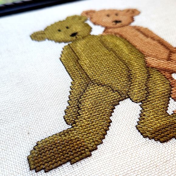 Vintage Framed Teddy Bear Cross Stitch – Handmade Needlepoint Art, Brown & Tan - Picture 9 of 9